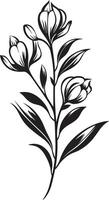Enchanted Blooms Black Vector Logo Design with Botanical Charms Floral Tapestry Monochromatic Emblem Featuring Botanical Elements