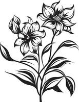 flores en armonía monocromo vector logo, negro florales esculpido pétalos elegante negro icono, botánico diseño