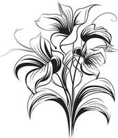 flores en armonía monocromo vector logo, negro florales esculpido pétalos elegante negro icono, botánico diseño