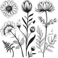 floral armonía negro vector logo con botánico elegancia pulcro pétalos monocromo icono de botánico floral diseño