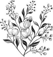 Whispers of Bloom Monochromatic Emblem Featuring Botanical Elements Petals in Noir Elegant Black Icon Showcasing Vector Floral Design