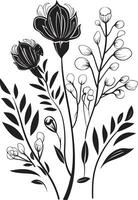 Floral Symphony Monochromatic Emblem with Elegant Vector Logo Elegance in Bloom Sleek Black Icon Featuring Botanical Design