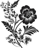 floral sinfonía negro icono exhibiendo elegancia en botánico elementos elegancia en floración eterno vector logo con negro botánicos