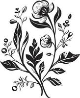 Enchanted Blooms Black Vector Logo Design with Botanical Charms Floral Tapestry Monochromatic Emblem Featuring Botanical Elements