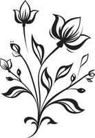 Serenity in Black Sleek Icon Featuring Botanical Floral Design Infinite Blossoms Monochromatic Emblem with Vector Logo in Black