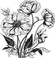 floral tapiz monocromo emblema presentando botánico elementos pétalos en noir elegante negro icono exhibiendo vector logo diseño