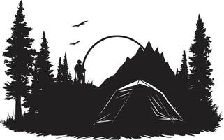 Nightfall Retreat Monochrome Emblem Illustrating Black Camping Adventures Wilderness Whispers Elegant Vector Logo for Outdoor Exploration