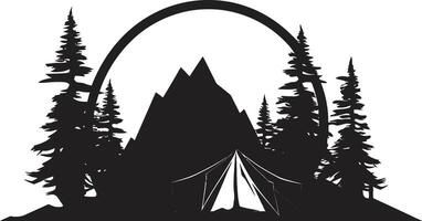 Serenade of the Pines Sleek Black Icon with Camping Vector Logo Design Camping Bliss Monochrome Emblem for Nighttime Adventures