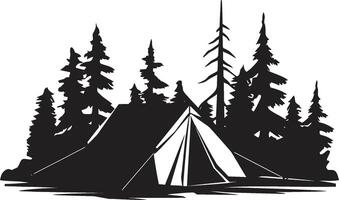 Camping Escapade Elegant Black Icon Showcasing Vector Logo Design Mountain Majesty Sleek Monochromatic Emblem for Outdoor Enthusiasts