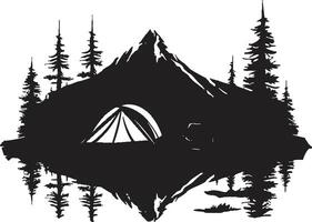 Natures Symphony Black Vector Logo Design Icon for Camping Bliss Moonlit Meadow Chic Camping Icon in Monochromatic Black