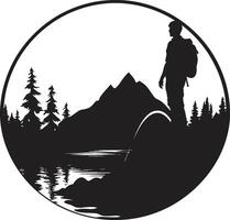 Natures Calling Monochrome Emblem for Camping and Exploration Moonlit Meadow Black Vector Logo Design for Serene Camping