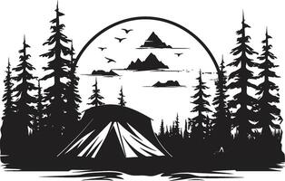 Natures Symphony Black Vector Logo Design Icon for Camping Bliss Moonlit Meadow Chic Camping Icon in Monochromatic Black