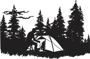 Natures Symphony Black Vector Logo Design Icon for Wilderness Enthusiasts Moonlit Meadow Chic Camping Icon in Monochromatic Black