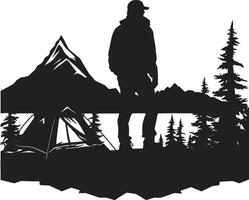 Mountain Majesty Sleek Monochromatic Emblem for Outdoor Enthusiasts Starlit Sanctuary Black Vector Camping Logo Design Icon for Nighttime Bliss