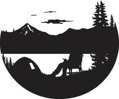 hoguera crónicas pulcro monocromo emblema para al aire libre aventuras naturalezas sinfonía negro vector logo diseño icono para cámping felicidad
