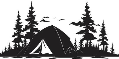 Camping Escapade Elegant Black Icon Showcasing Vector Logo Design Mountain Majesty Sleek Monochromatic Emblem for Outdoor Enthusiasts