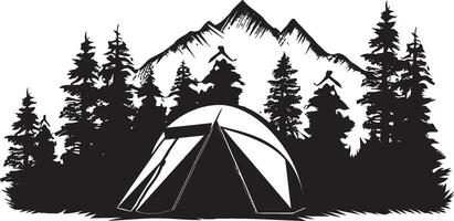 Moonlit Meadow Chic Camping Icon in Monochromatic Black Camping Escapade Elegant Black Icon Showcasing Vector Logo Design