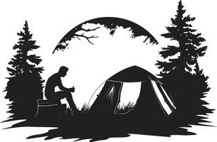 Camping Escapade Elegant Black Icon Showcasing Vector Logo Design Mountain Majesty Sleek Monochromatic Emblem for Outdoor Enthusiasts