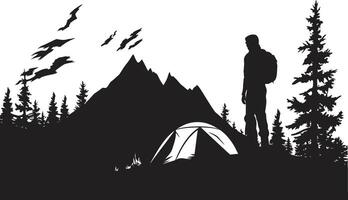 Trailblazing Adventures Chic Camping Icon in Monochromatic Black Serenity in the Woods Elegant Emblem with Vector Camping Logo