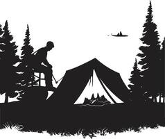 Moonlit Adventure Chic Camping Icon in Monochromatic Black Camping Bliss Sleek Black Vector Logo Design Icon