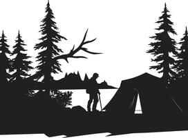 Rugged Expedition Elegant Black Icon with Vector Logo for Camping Serenade of the Pines Sleek Monochromatic Camping Emblem