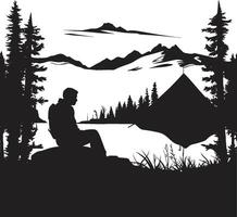 Rugged Expedition Chic Camping Icon in Monochromatic Black Serenade of the Pines Sleek Black Icon with Vector Logo for Camping