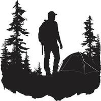 Camping Under the Stars Black Vector Logo Design Icon Serenity in the Woods Sleek Icon with Monochromatic Camping Emblem