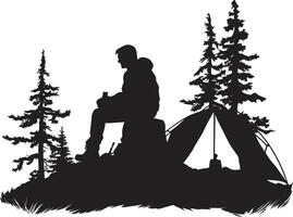 Serenity in the Woods Sleek Icon with Monochromatic Camping Emblem Mountain Escape Black Vector Logo Design for Camping and Hiking