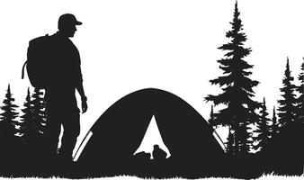 Moonlit Meadow Sleek Camping Icon Illustrating Black Vector Bliss Camping Escapade Monochrome Emblem for Nighttime Adventure Seekers