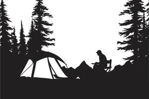 Starlit Campsite Elegant Vector Logo for Nighttime Camping Moonlit Adventure Sleek Black Icon Illustrating Camping Bliss