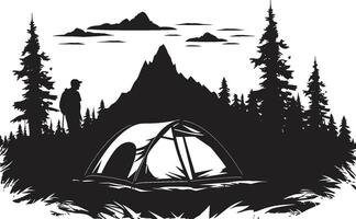 Under the Stars Elegant Black Icon Showcasing Vector Camping Bliss Trail Seeker Sleek Monochromatic Emblem for Nighttime Camping Adventures