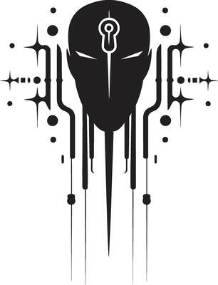 Digital Dynamics Monochrome Emblem Illustrating Cybernetic Harmony Technological Transcendence Chic Black Abstract Cybernetic Design