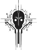 Digital Essence Sleek Black Vector Symbol for Cybernetic Harmony Binary Zenith Monochrome Emblem of Abstract Cybernetic Elegance