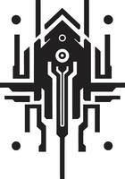 Code Canopy Abstract Cybernetic Emblem in Monochromatic Design Quantum Quill Elegant Black Icon with Vector Cybernetic Symbol