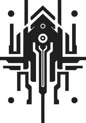 Code Canopy Abstract Cybernetic Emblem in Monochromatic Design Quantum Quill Elegant Black Icon with Vector Cybernetic Symbol