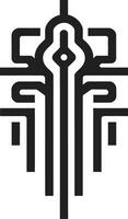 Techno Threads Elegant Cybernetic Emblem in Monochrome Design Neural Net Elegance Sleek Abstract Icon Featuring Cybernetic Vector