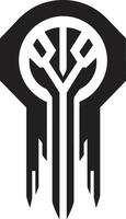 Digital Dynamics Monochrome Emblem Illustrating Cybernetic Harmony Technological Transcendence Chic Black Abstract Cybernetic Design vector