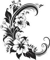 Chic Vines Sleek Black Icon Featuring Decorative Corners Blossom Beauty Elegant Vector Logo Highlighting Decorative Corners