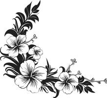 Graceful Garland Monochrome Icon Featuring Decorative Corners Opulent Orchids Sleek Black Logo Design with Decorative Corners vector