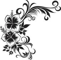 Blossom Bliss Sleek Black Icon Featuring Decorative Corners Enchanting Entwines Chic Emblem with Decorative Floral Design vector