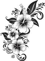 Floral Fantasy Monochrome Emblem with Decorative Floral Corners Eternal Elegance Sleek Black Logo with Decorative Floral Corners vector