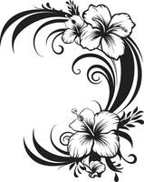 Botanic Bounty Chic Vector Logo Highlighting Decorative Corners Floral Fresco Elegant Emblem with Decorative Floral Corners in Black