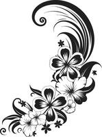 caprichoso floraciones elegante negro emblema con decorativo rincones eterno elegancia monocromo floral esquina logo en negro vector