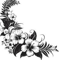 Natures Embrace Elegant Black Emblem Featuring Decorative Corners Whimsical Whorls Monochrome Vector Logo Highlighting Decorative Corners