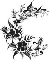 Blossom Beauty Monochrome Logo Design Highlighting Decorative Corners Natures Nectar Sleek Emblem with Decorative Floral Design in Black vector