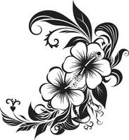 Enchanting Entwines Sleek Icon with Decorative Corners Floral Fantasy Monochrome Emblem Featuring Decorative Floral Corners vector