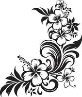 Intricate Inlays Chic Black Emblem Featuring Decorative Floral Corners Petals of Panorama Elegant Vector Icon with Decorative Corners in Black