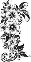 Petals of Prestige Sleek Vector Logo Highlighting Decorative Corners Opulent Orchids Chic Black Emblem with Decorative Floral Corners