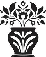 en conserva perfección elegante planta maceta logo en negro floral marco de referencia monocromo emblema con decorativo planta maceta vector