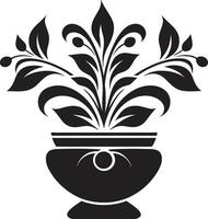 Organic Opulence Elegant Black Icon Featuring Decorative Plant Pot Botanical Bloom Chic Vector Emblem Highlighting Stylish Plant Pot